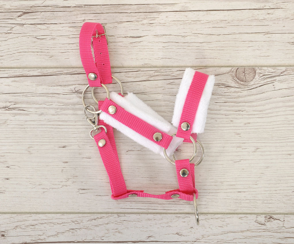 The adjustable halter for Hobby Horse A3 - dark pink with white furry