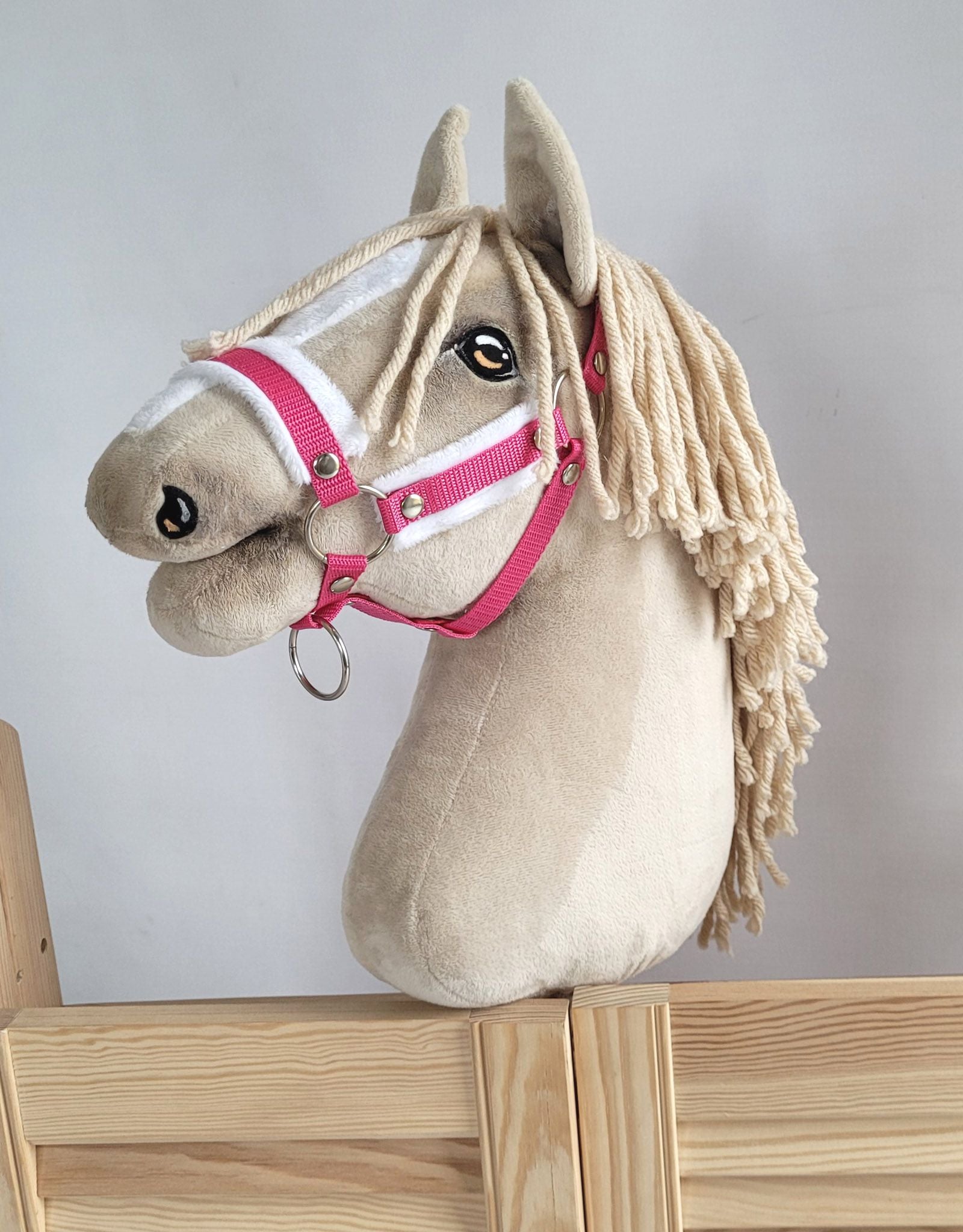 The adjustable halter for Hobby Horse A3 - dark pink with white furry