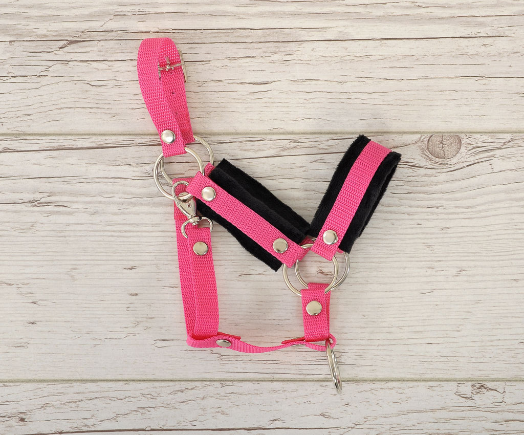 The adjustable halter for Hobby Horse A3 - dark pink with black furry