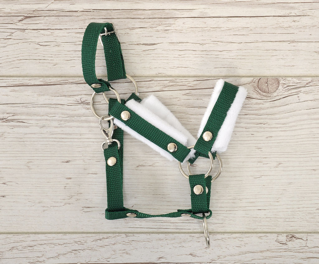 The adjustable halter for Hobby Horse A3 - bottle green with white furry
