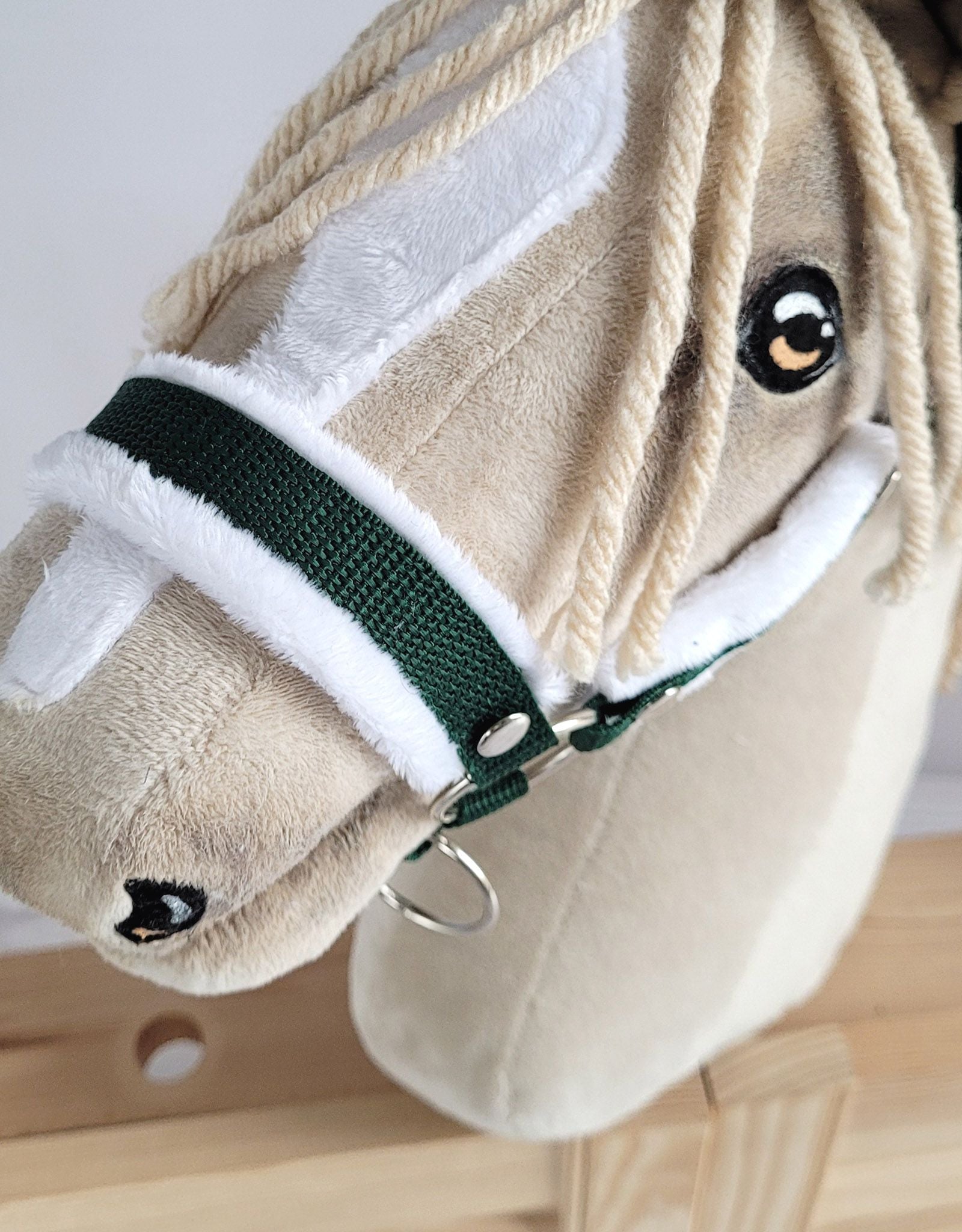 The adjustable halter for Hobby Horse A3 - bottle green with white furry