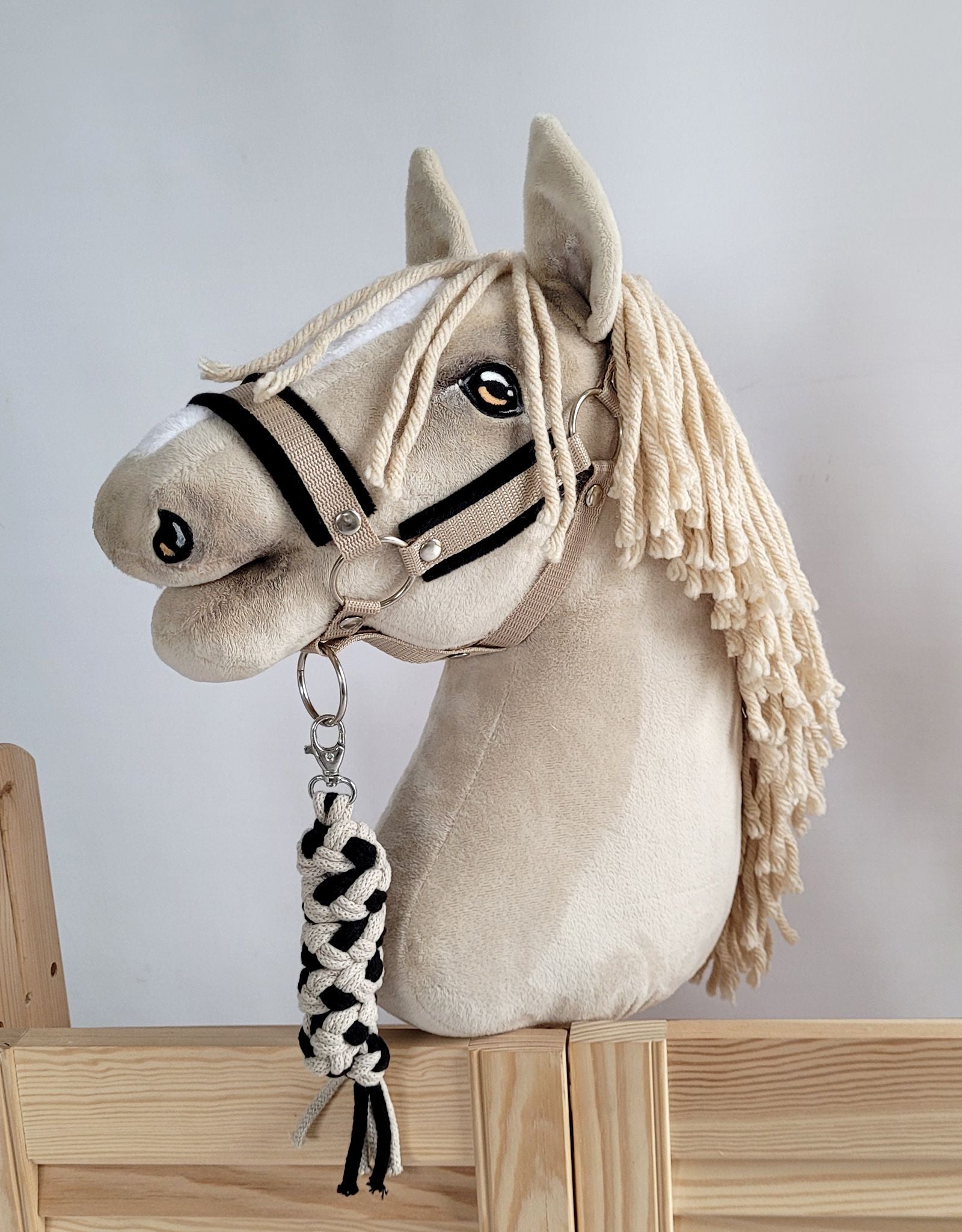 Tether for Hobby Horse made of double-twine cord - black-beige