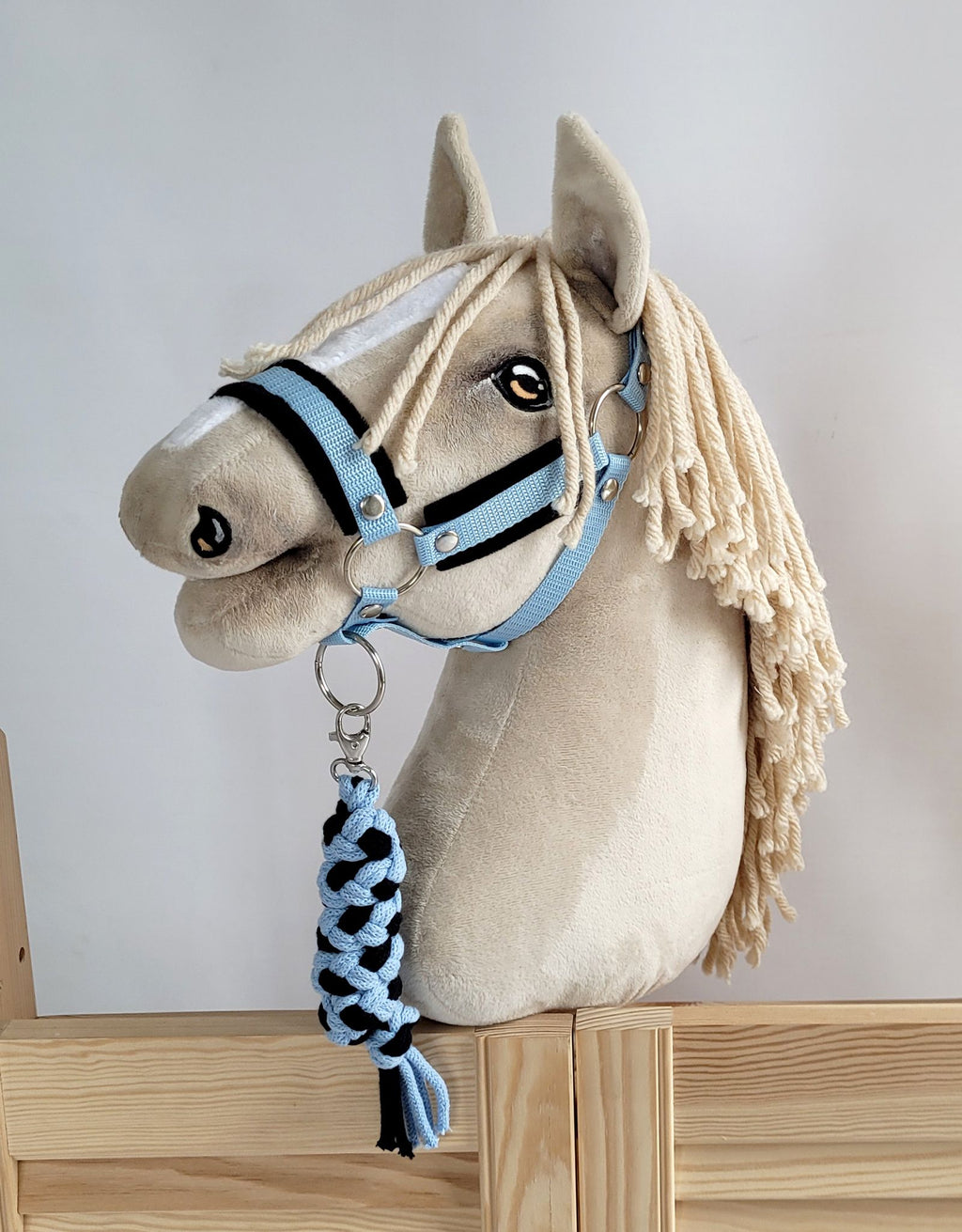 Tether for Hobby Horse made of double-twine cord - black-light blue