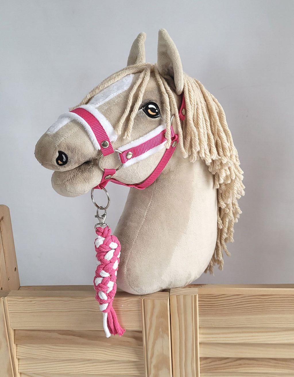 Tether for Hobby Horse made of double-twine cord - white-dark pink