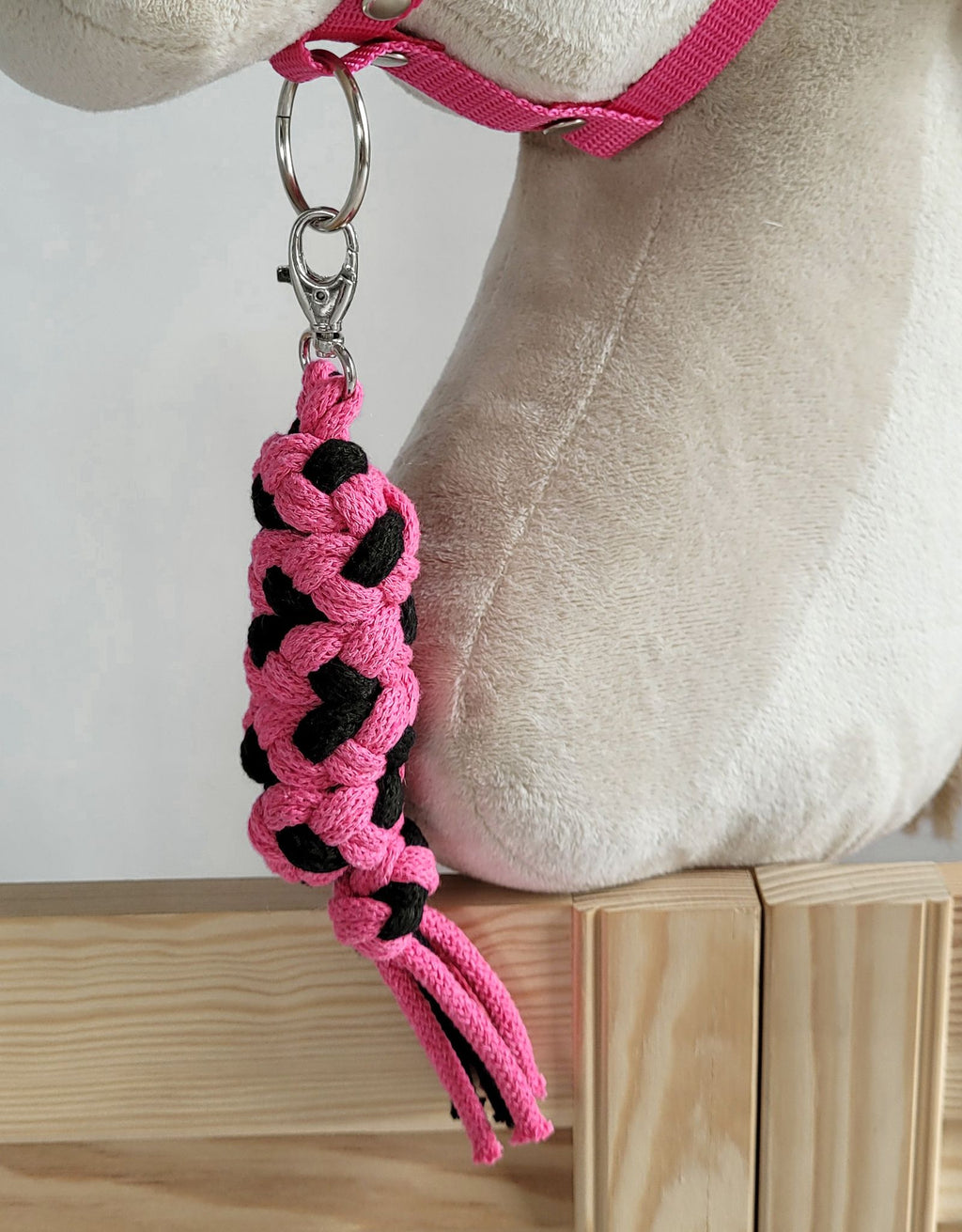 Set for Hobby Horse: the halter A3 with black furry + Tether made of cord - black-dark pink