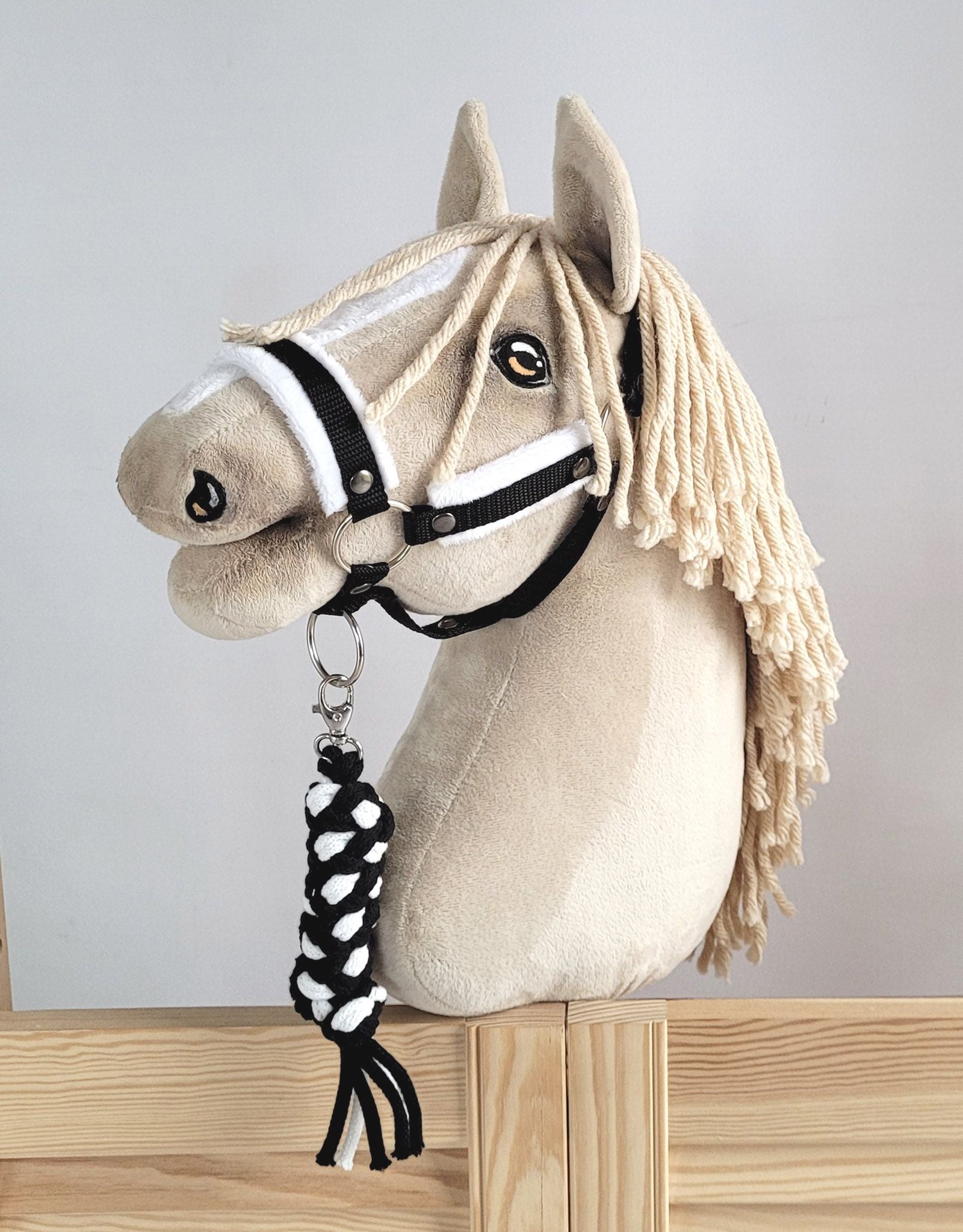 Tether for Hobby Horse made of double-twine cord - white-black