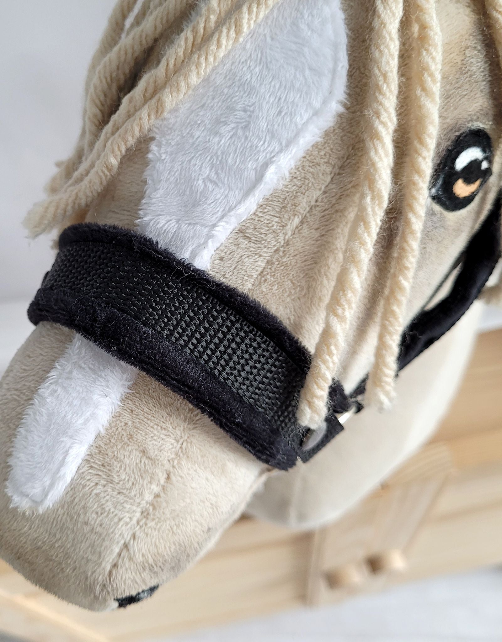 Set for Hobby Horse: the halter A3 with black furry + Tether made of cord - black-black
