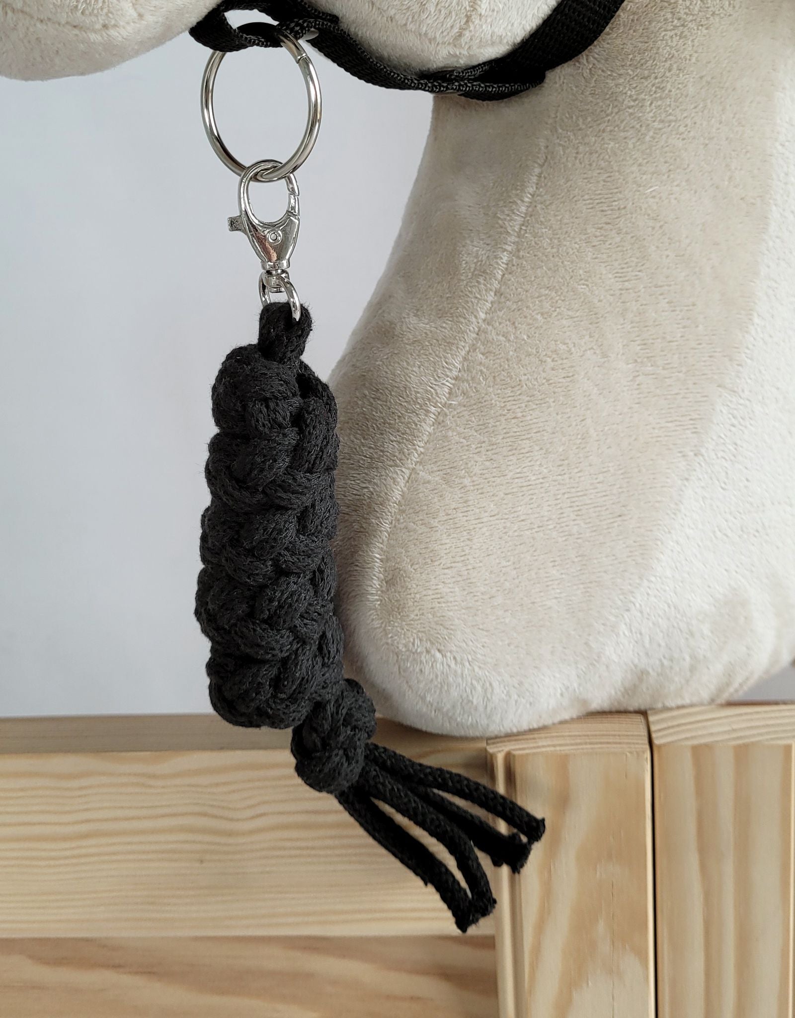 Set for Hobby Horse: the halter A3 with black furry + Tether made of cord - black-black