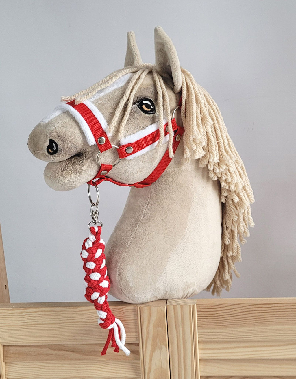 Tether for Hobby Horse made of double-twine cord - white-red