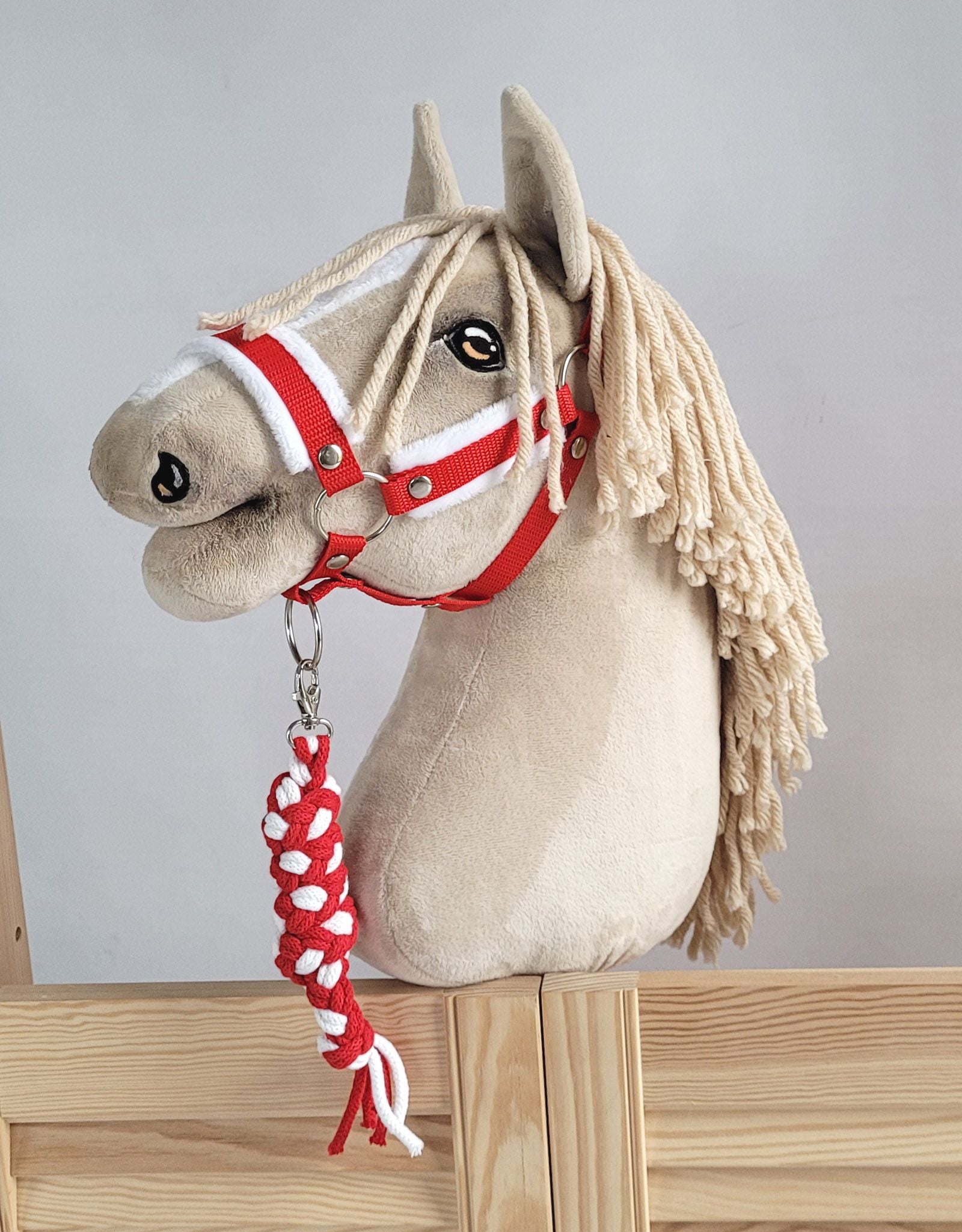 Tether for Hobby Horse made of double-twine cord - white-red