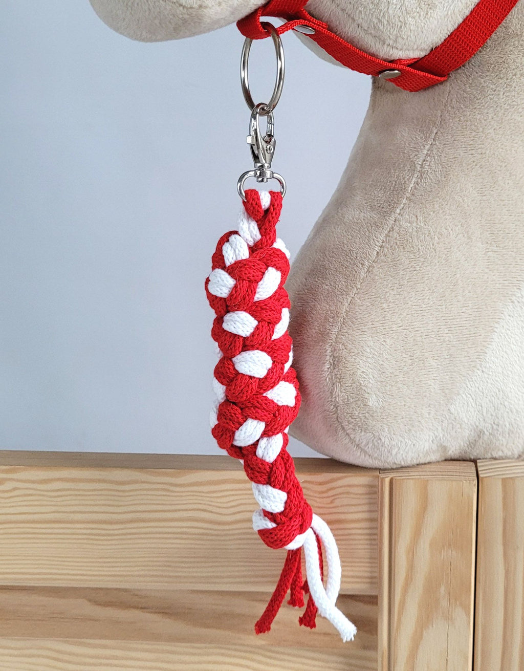 Set for Hobby Horse: the halter A3 with white furry + Tether made of cord - white-red