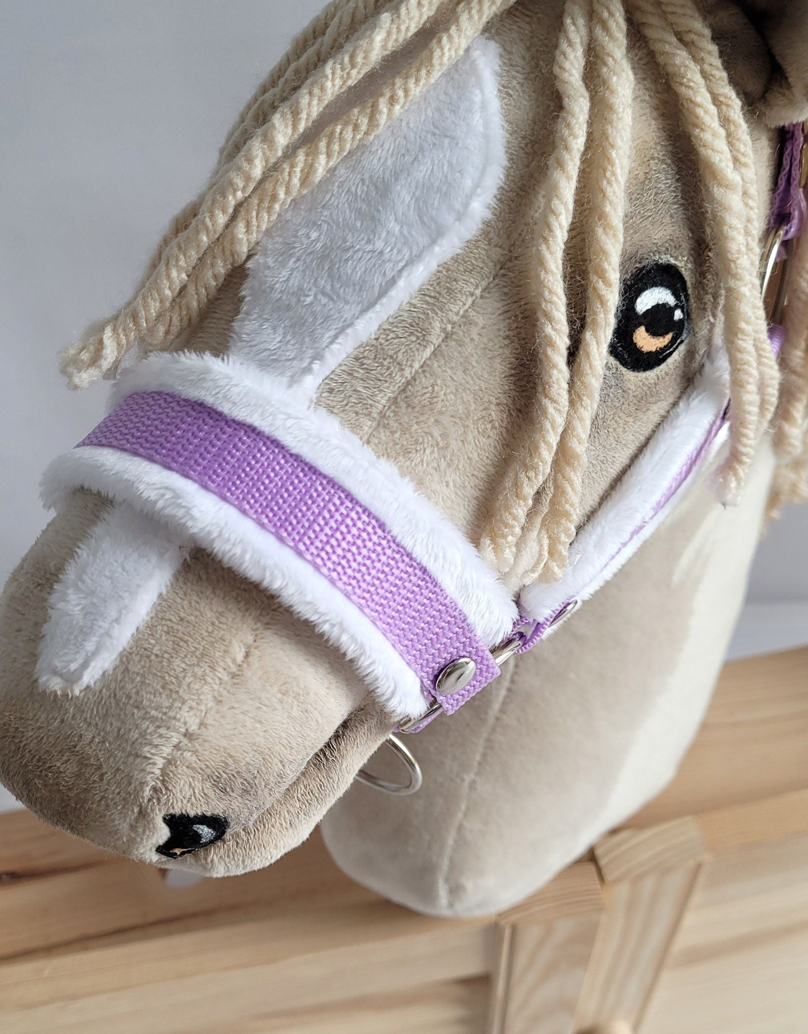 Set for Hobby Horse: the halter A3 with white furry + Tether made of cord - white-purple