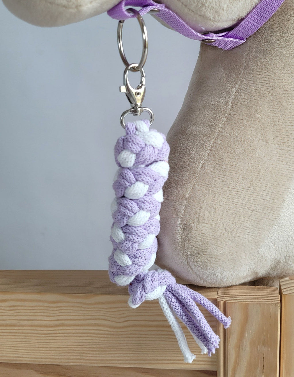 Set for Hobby Horse: the halter A3 with white furry + Tether made of cord - white-purple