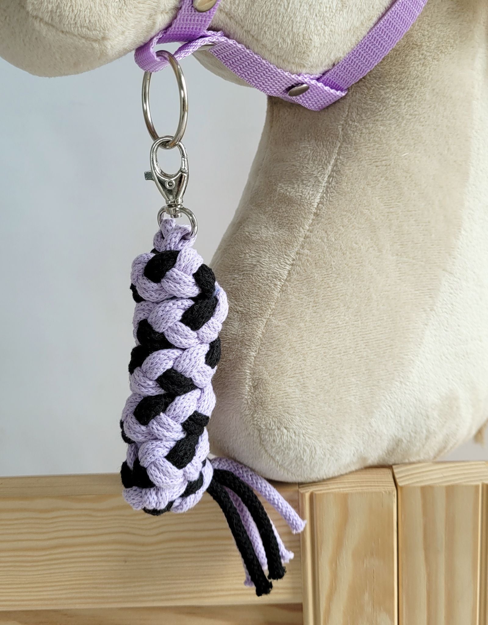 Set for Hobby Horse: the halter A3 with black furry + Tether made of cord - black-purple