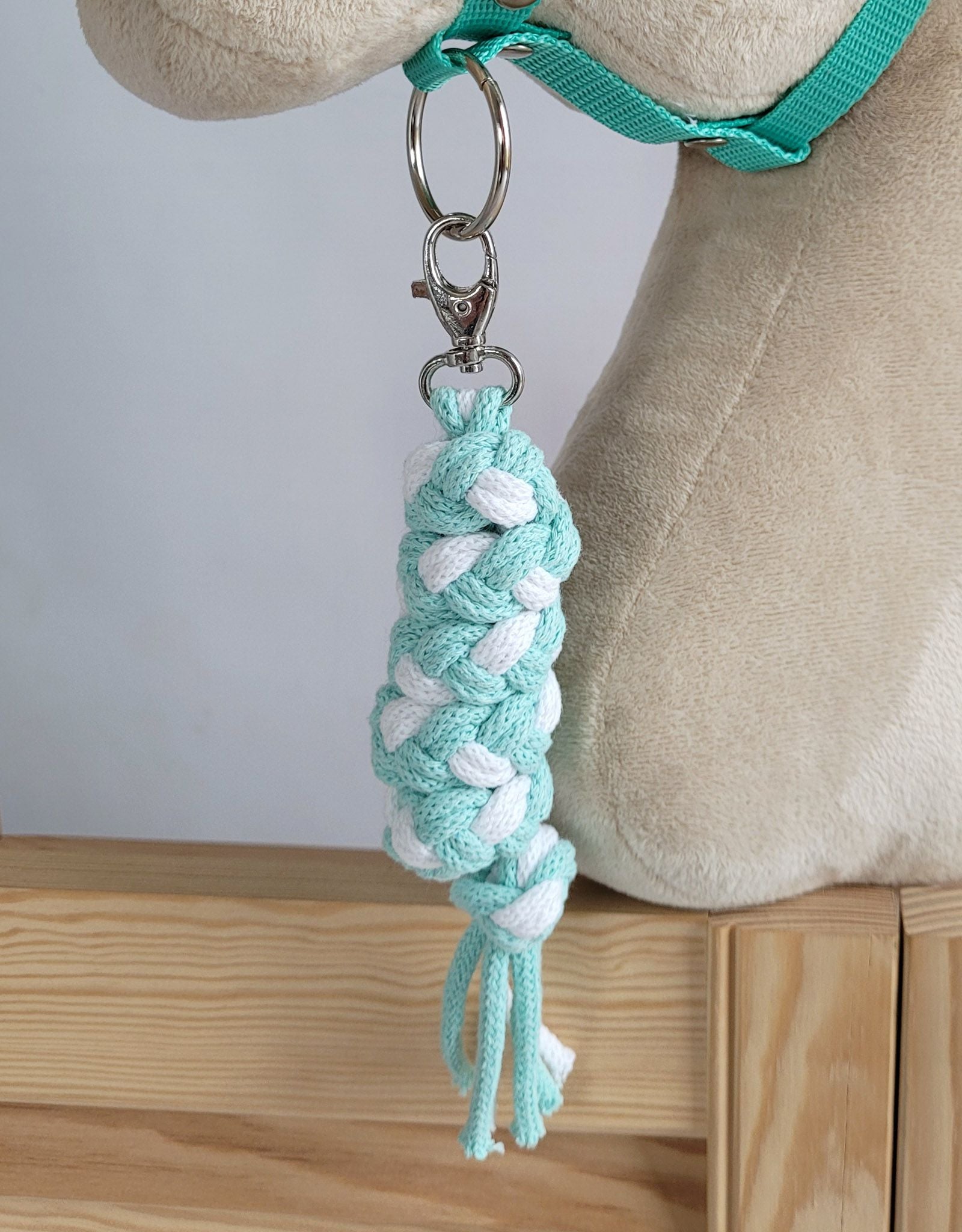 Set for Hobby Horse: the halter A3 with white furry + Tether made of cord - white-mint