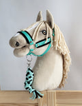Set for Hobby Horse: the halter A3 with black furry + Tether made of cord - black-mint
