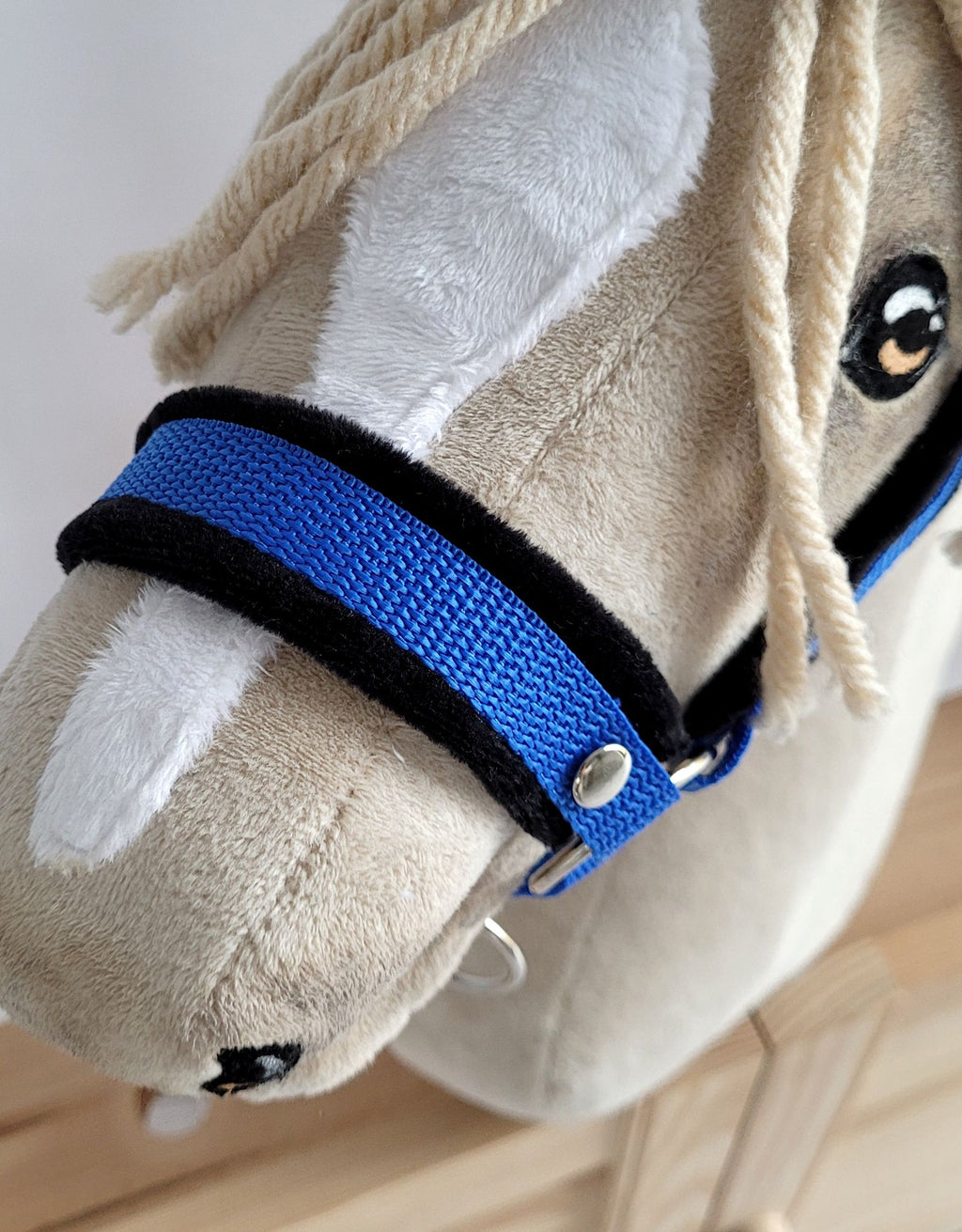 Set for Hobby Horse: the halter A3 with black furry + Tether made of cord - black-blue