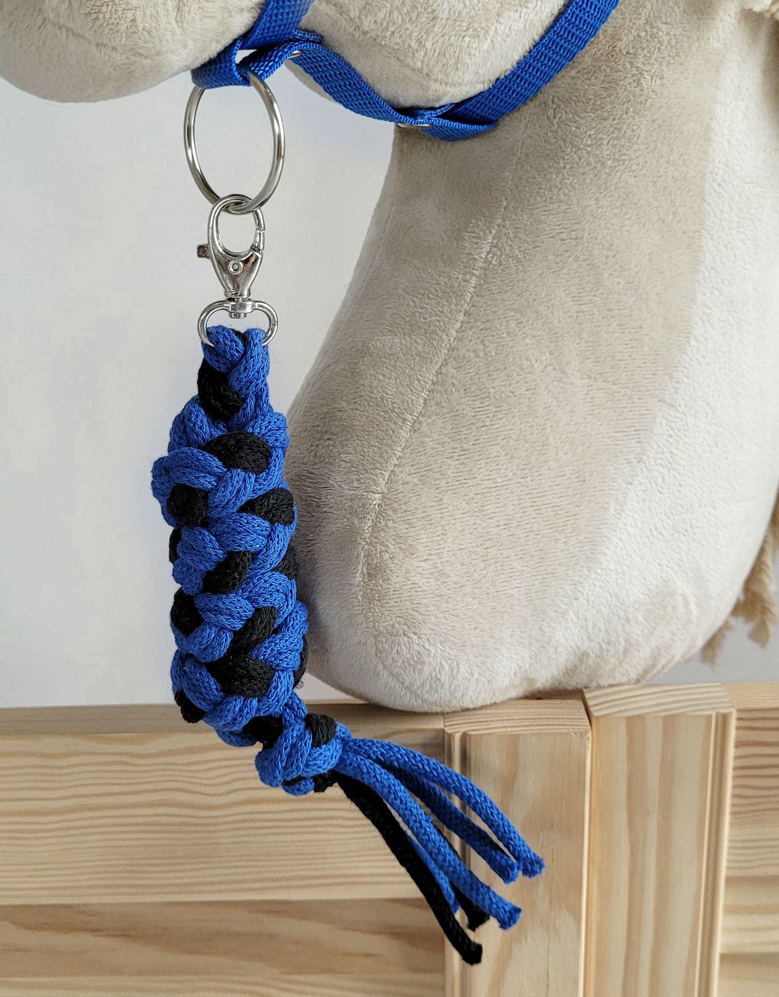 Set for Hobby Horse: the halter A3 with black furry + Tether made of cord - black-blue