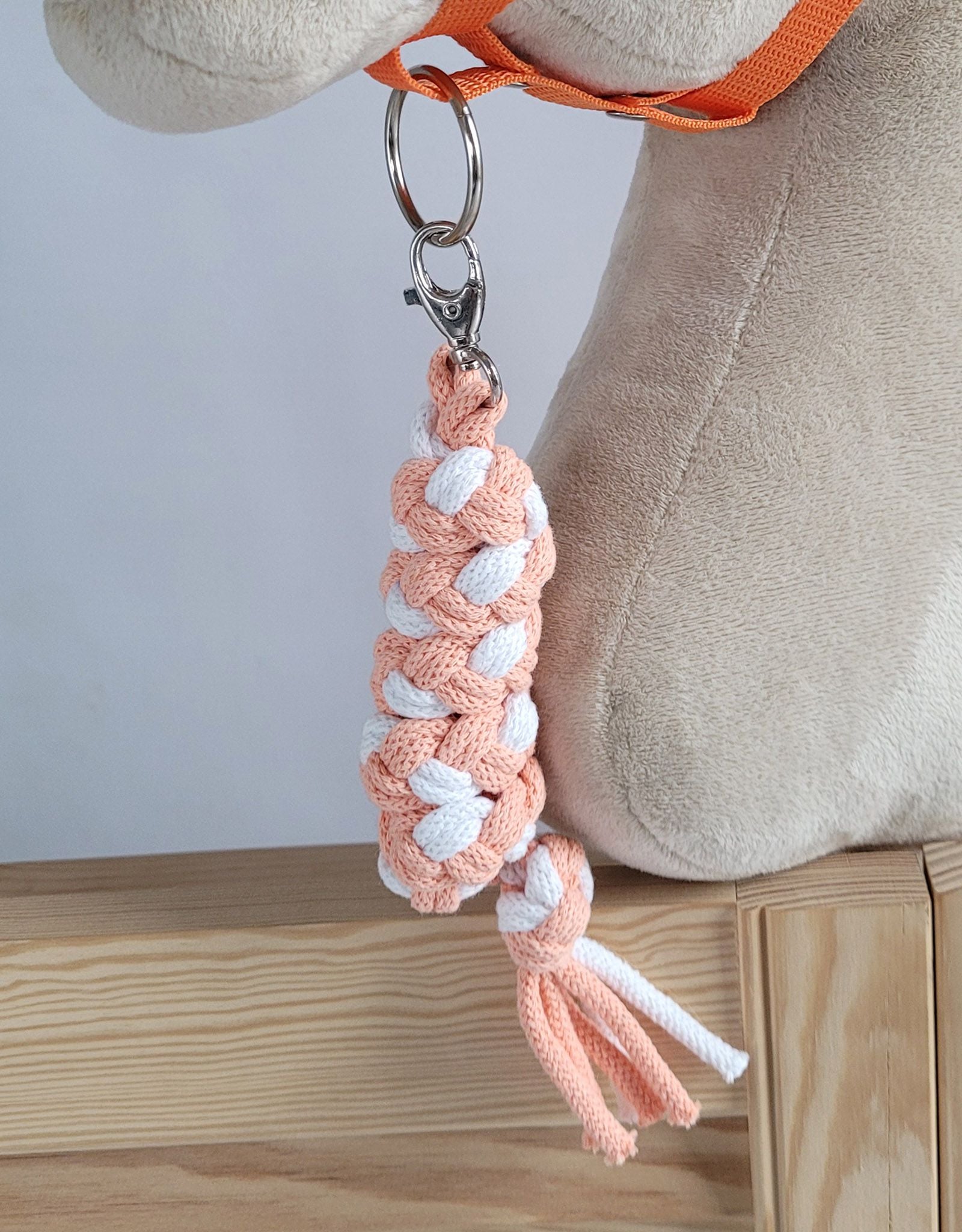 Set for Hobby Horse: the halter A3 with white furry + Tether made of cord - white-orange