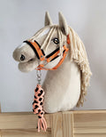 Set for Hobby Horse: the halter A3 with black furry + Tether made of cord - black-orange