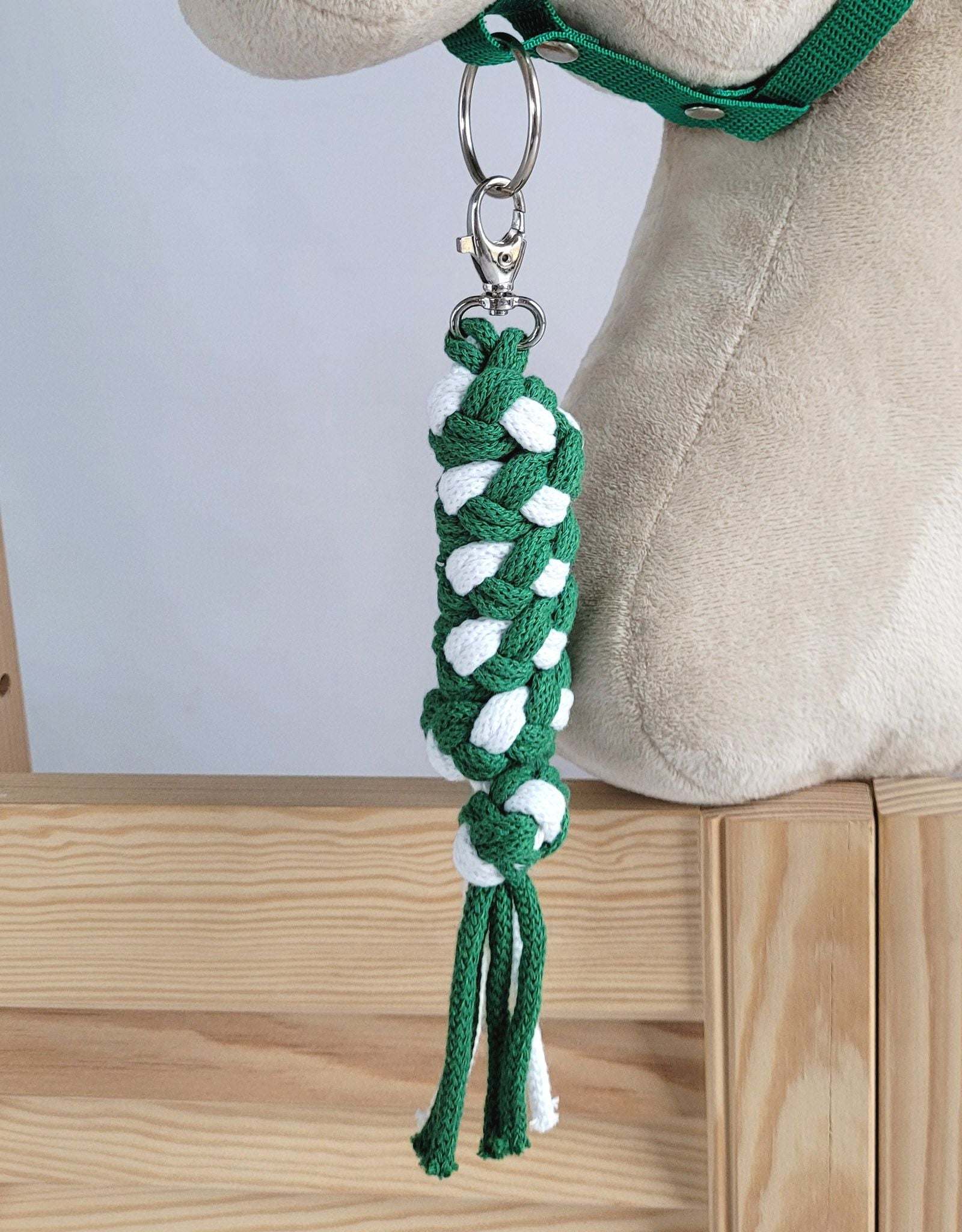 Set for Hobby Horse: the halter A3 with white furry + Tether made of cord - white-green