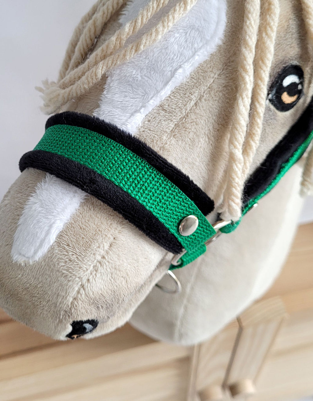 Set for Hobby Horse: the halter A3 with black furry + Tether made of cord - black-green