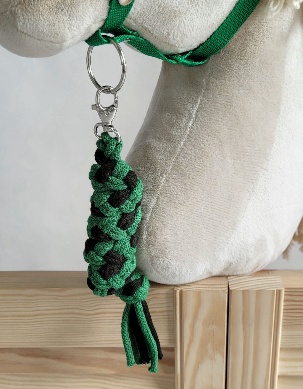 Set for Hobby Horse: the halter A3 with black furry + Tether made of cord - black-green