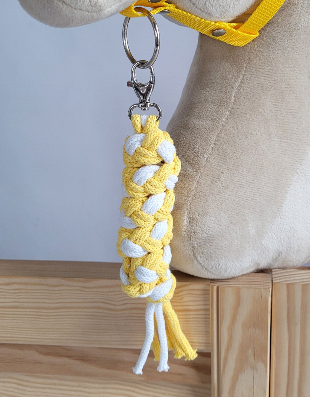 Set for Hobby Horse: the halter A3 with white furry + Tether made of cord - white-yellow