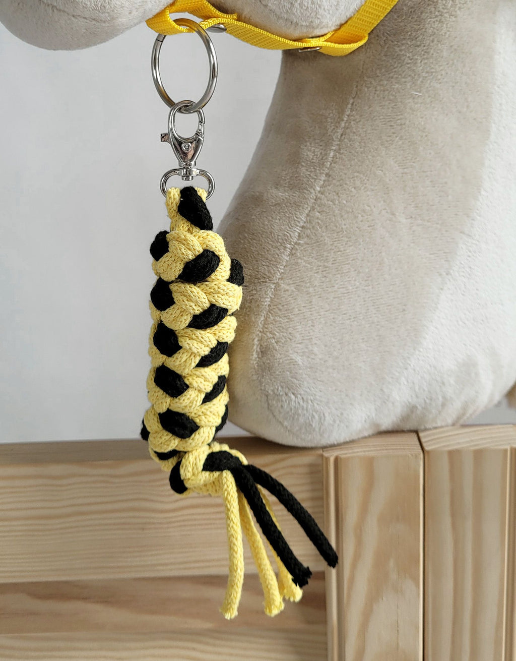 Set for Hobby Horse: the halter A3 with black furry + Tether made of cord - black-yellow