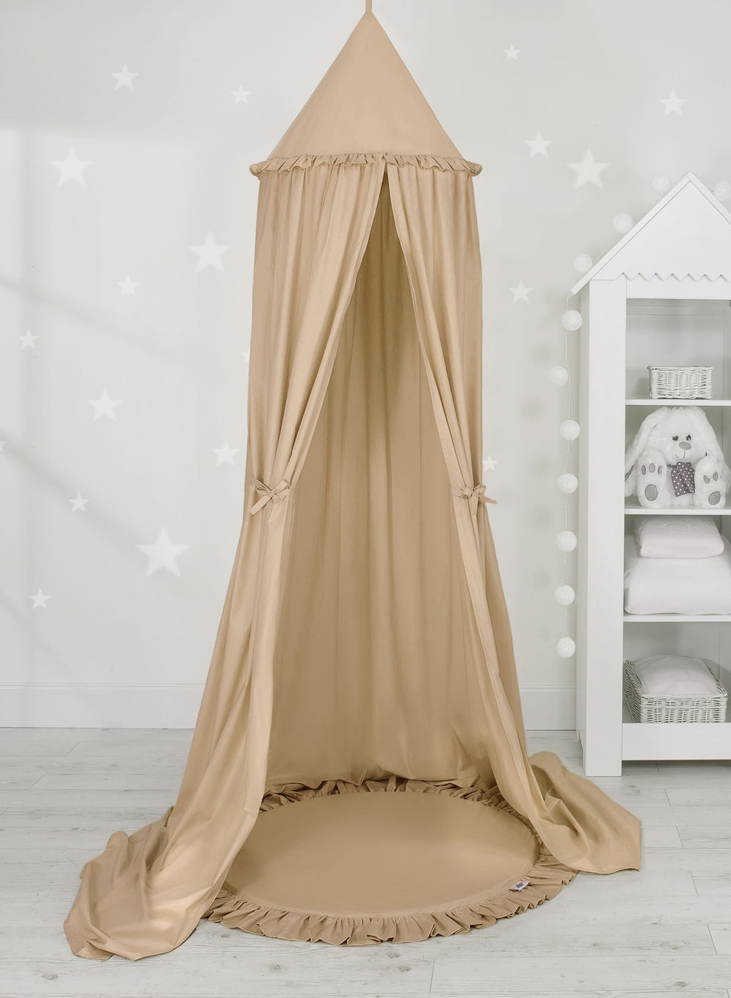 Set: Hanging baldachin for children's room cotton + Floor play mat + pillows - beige