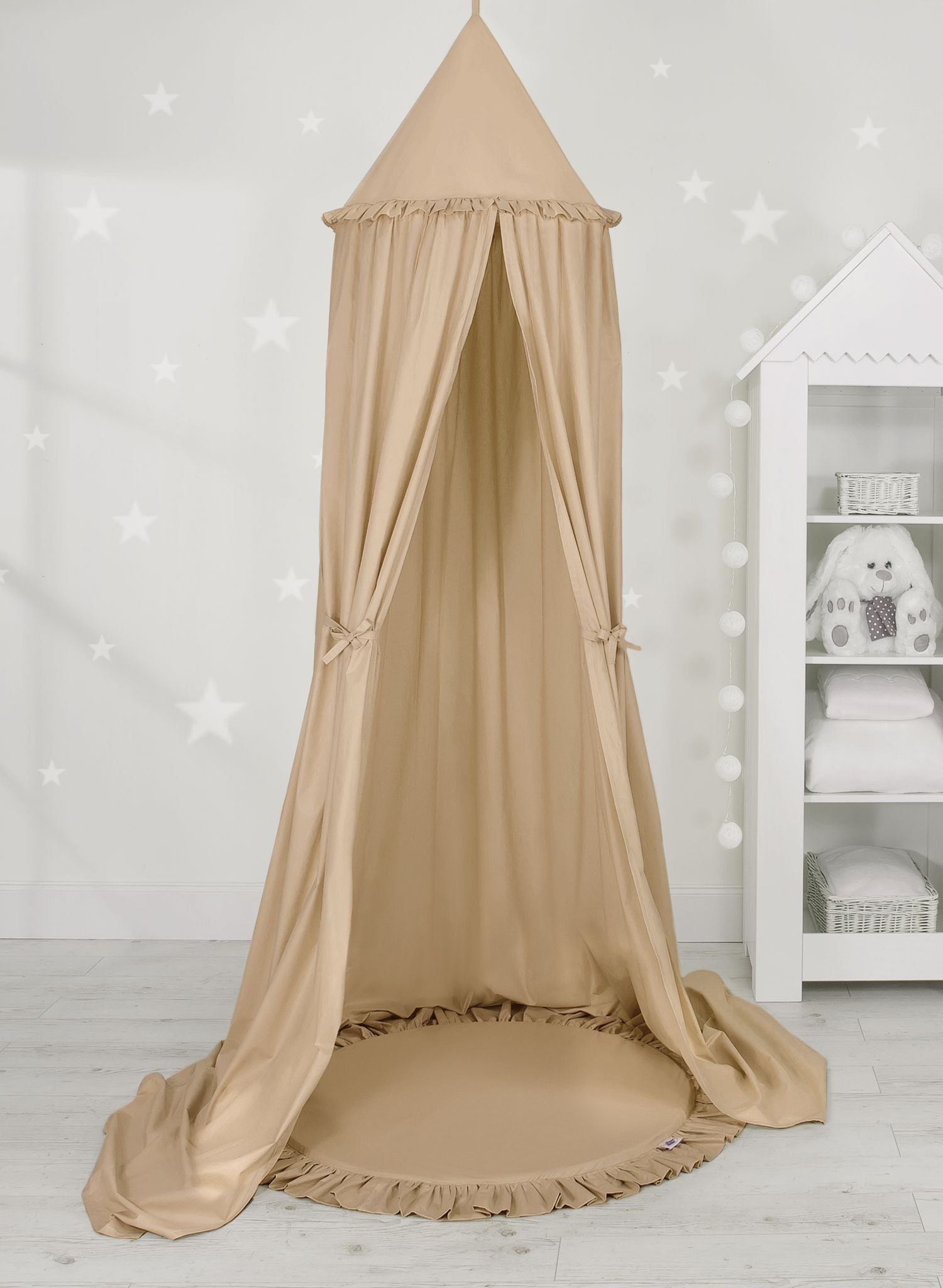 Set: Hanging baldachin for children's room cotton + Floor play mat + pillows - beige