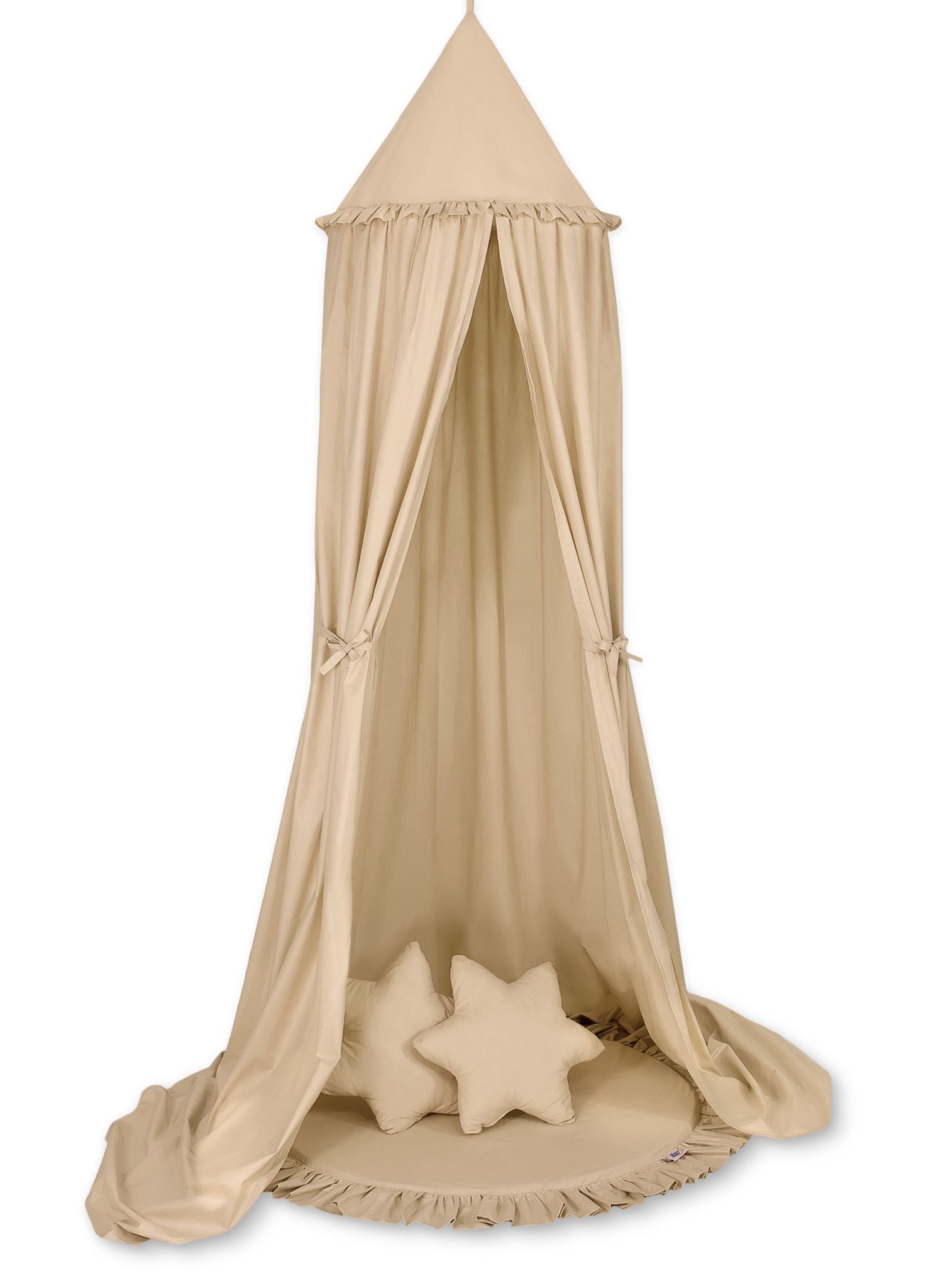 Set: Hanging baldachin for children's room cotton + Floor play mat + pillows - beige