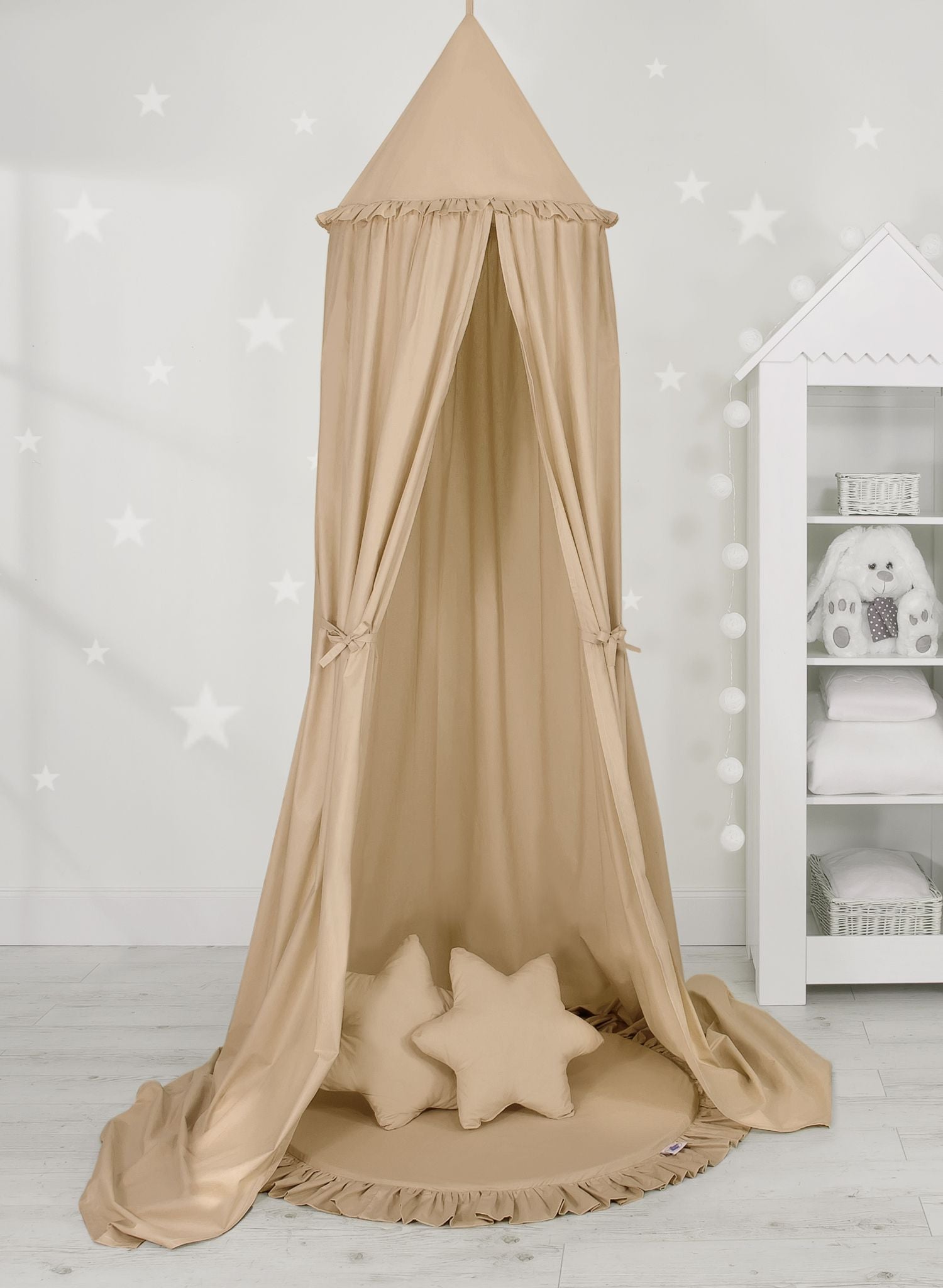 Set: Hanging baldachin for children's room cotton + Floor play mat + pillows - beige