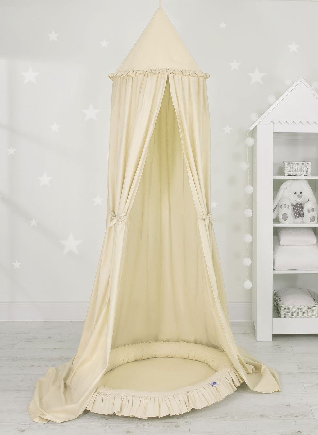 Set: Hanging baldachin for children's room cotton + nest with flounce - cream