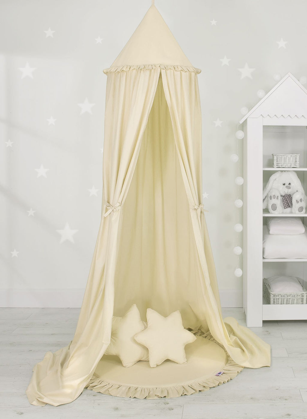 Set: Hanging baldachin for children's room cotton + Floor play mat + pillows - cream