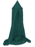 Set: Hanging baldachin for children's room cotton + nest with flounce + pillows - bottle green