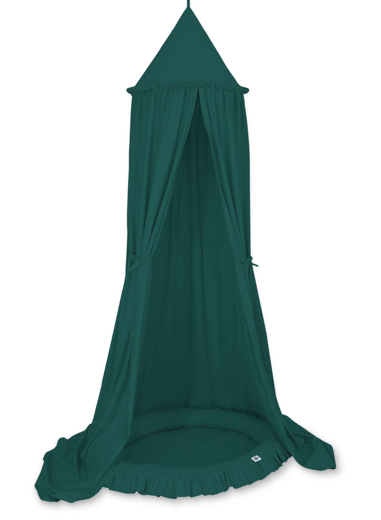 Set: Hanging baldachin for children's room cotton + nest with flounce - bottle green