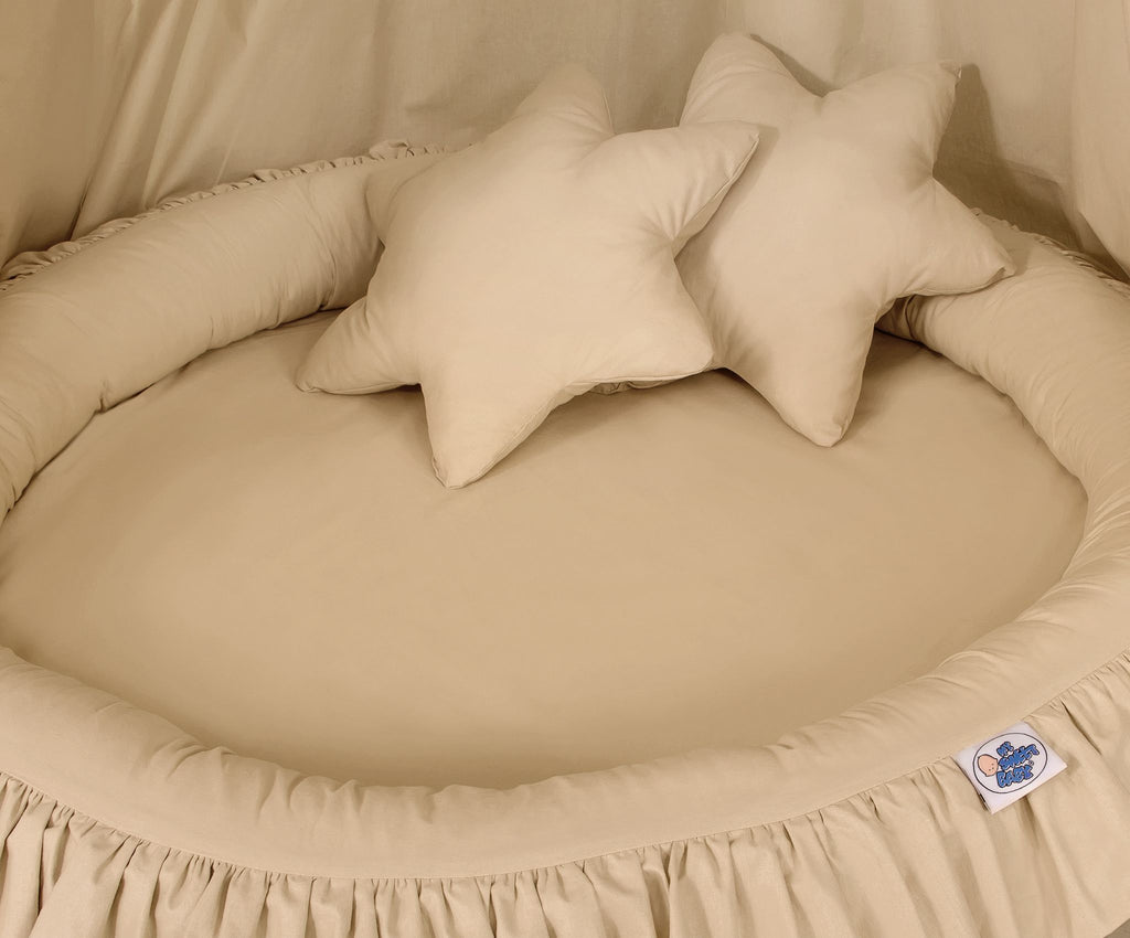 Set: Hanging baldachin for children's room cotton + nest with flounce + pillows - beige