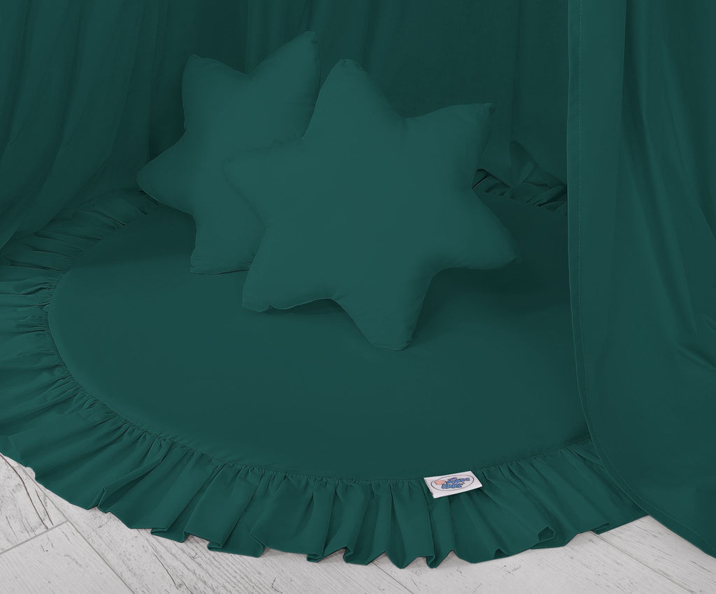 Set: Hanging baldachin for children's room cotton + Floor play mat + pillows - bottle green