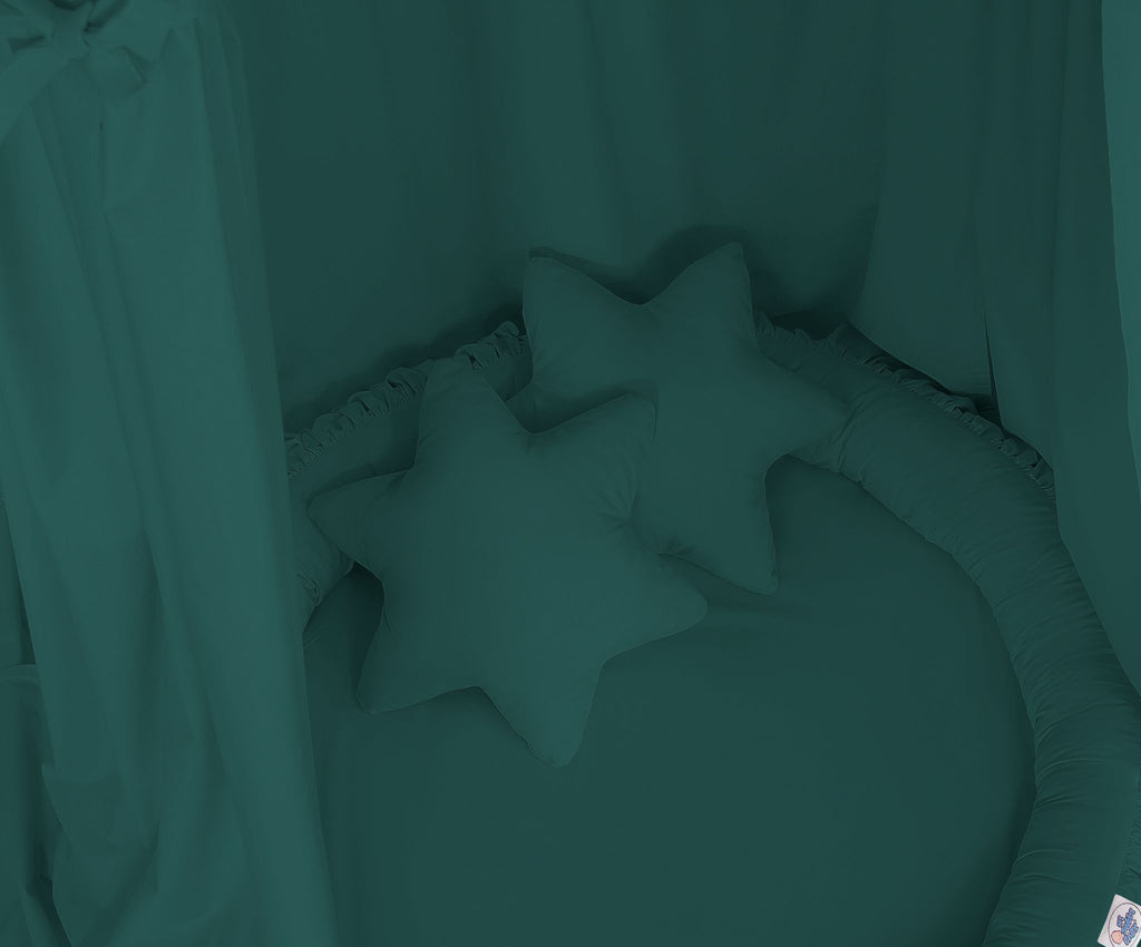 Set: Hanging baldachin for children's room cotton + nest with flounce + pillows - bottle green