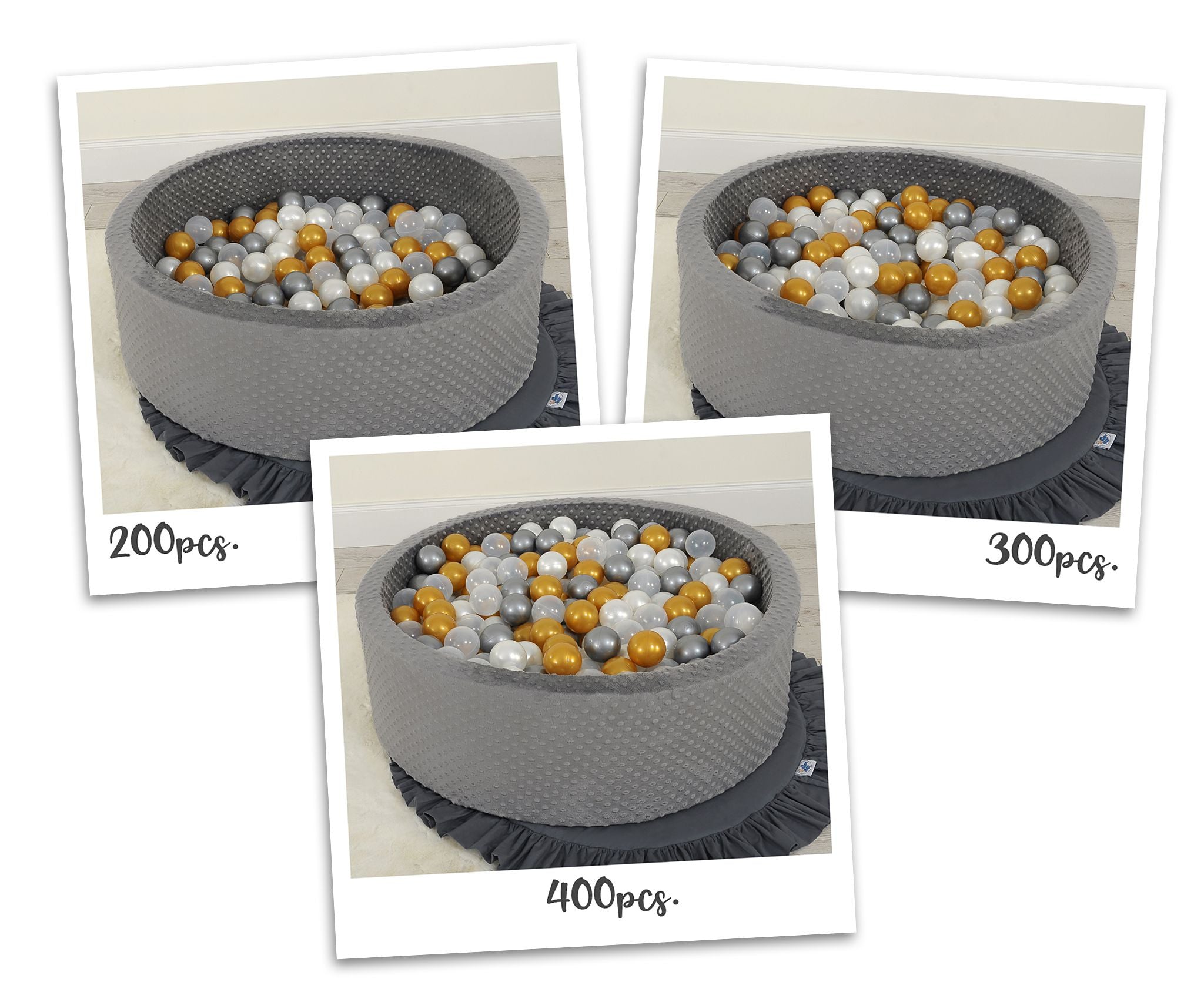 Ball-pit minky H-30 cm with balls 300pcs - dark grey