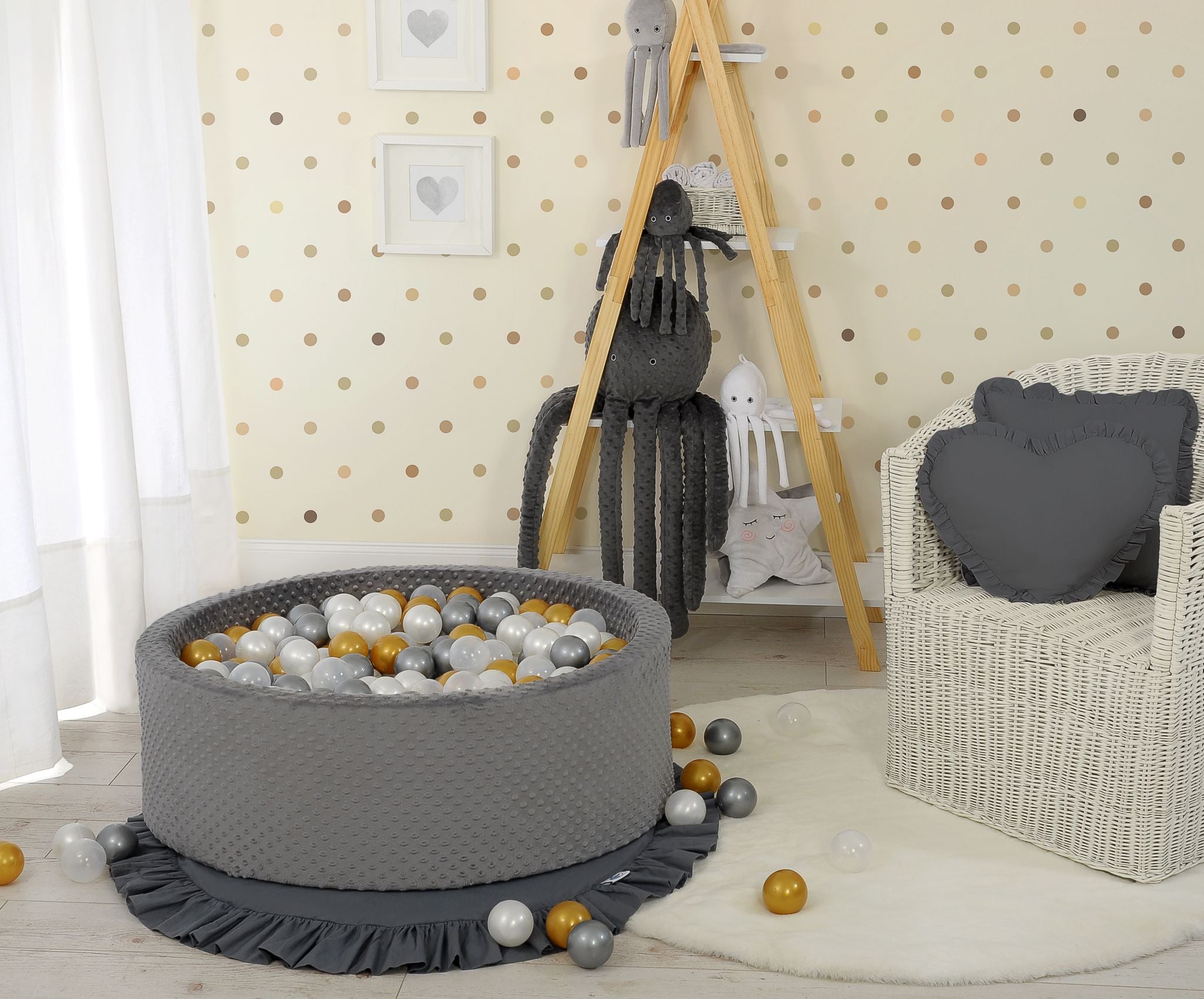 Ball-pit minky H-30 cm with balls 200pcs- dark gray
