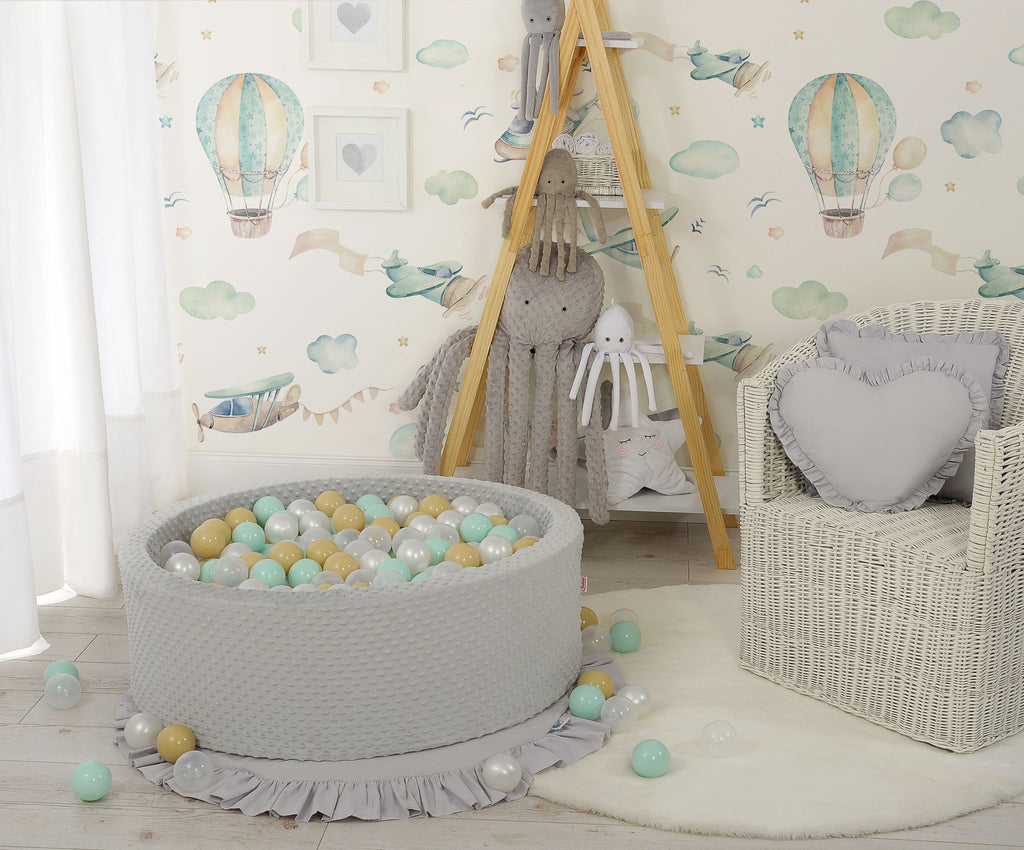 Ball-pit minky H-30 cm with balls 200pcs- gray