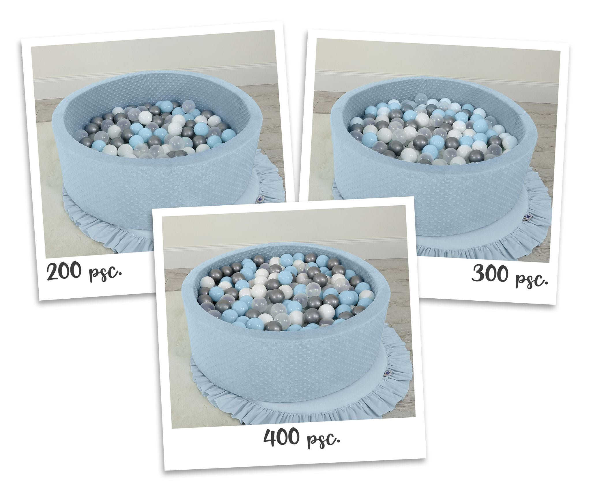 Ball-pit minky H-30 cm with balls 200pcs- misty blue