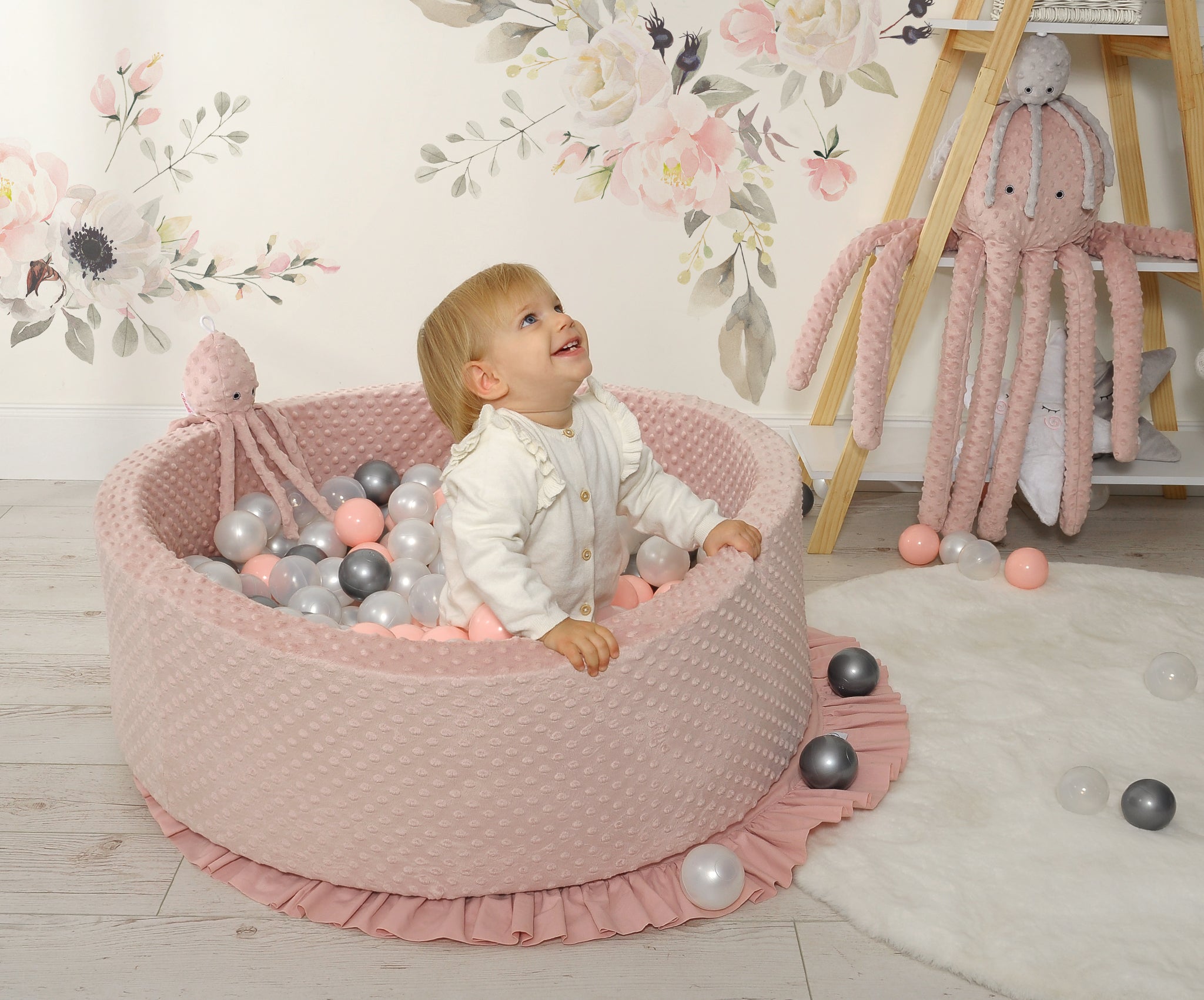 Ball-pit minky H-30 cm with balls 300pcs - grey