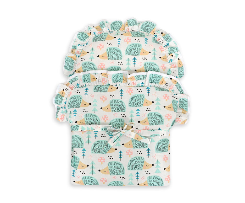 Baby doll swaddling blanket - hedgehogs mint