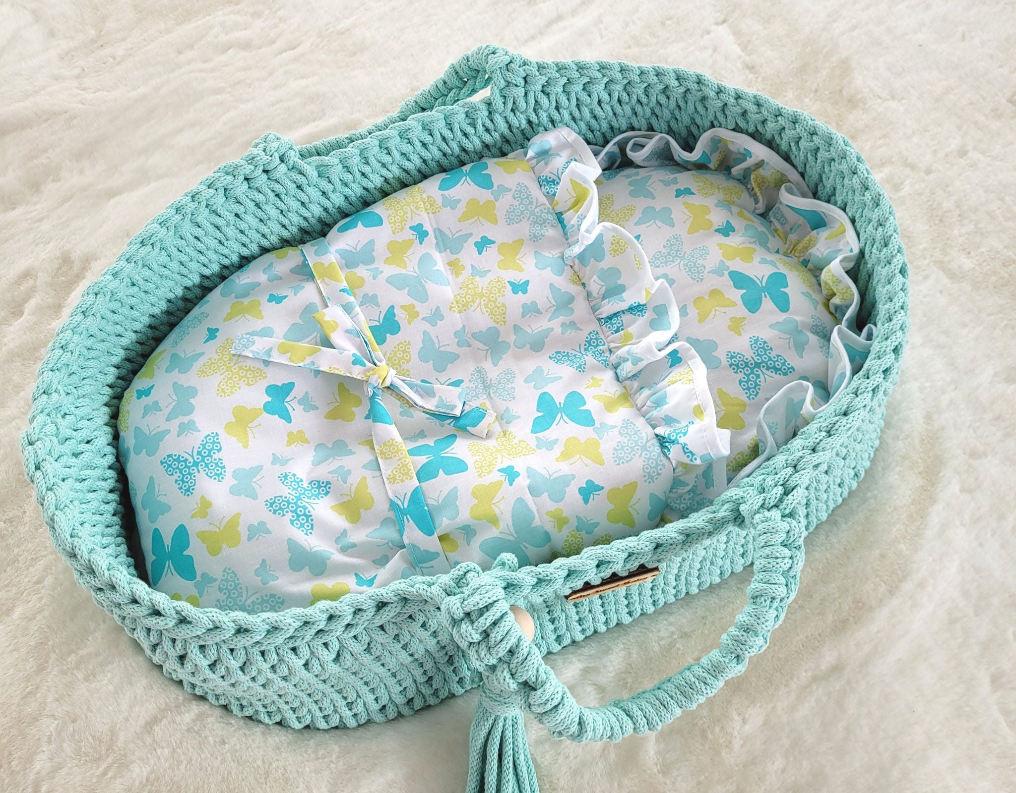 Baby doll swaddling blanket - butterflies mint