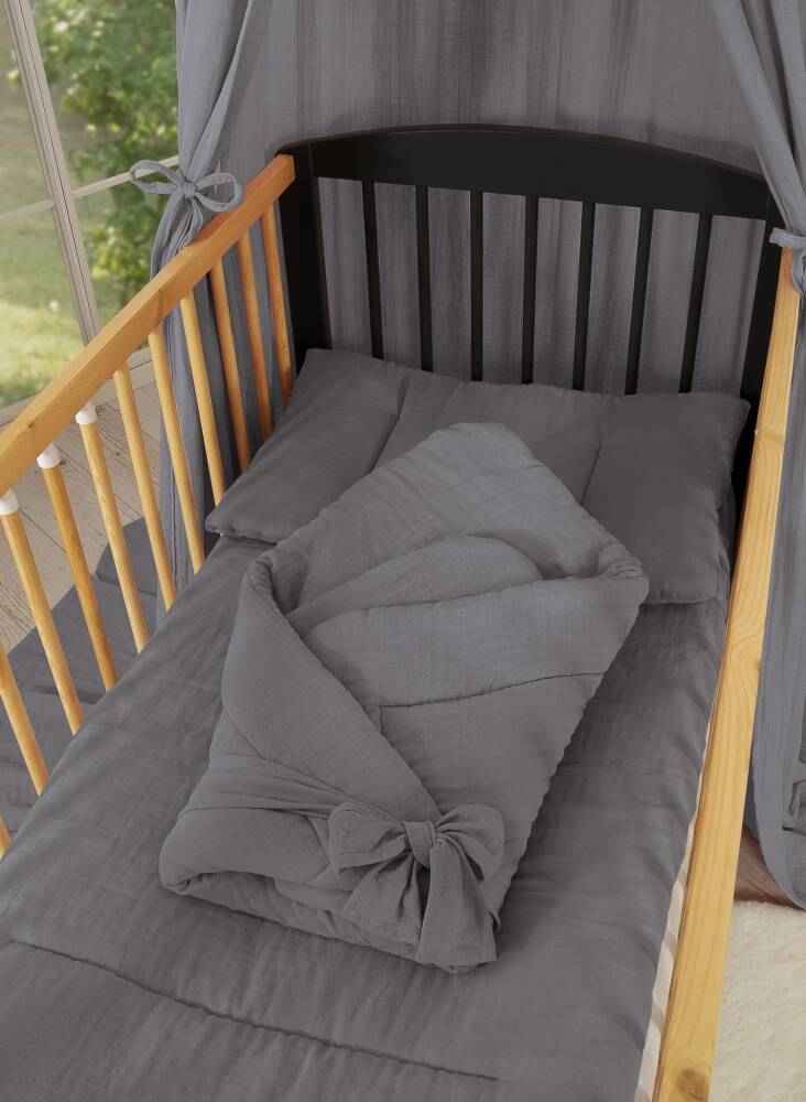 Muslin baby nest with bow - anthracite