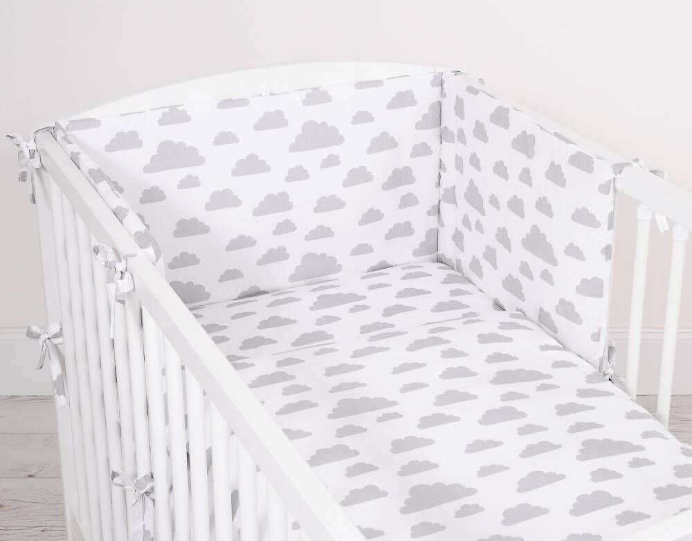 Baby cotton bedding set 2-pcs 120x90 cm- clouds gray