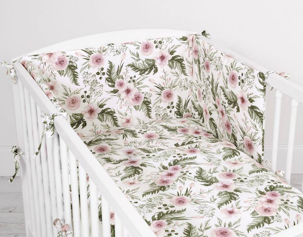 Baby cotton bedding set 2-pcs 120x90 cm- peony flower pink